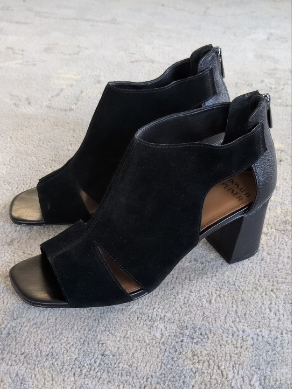 Donald J. Pliner Perra Black Suede Open-Toe Block Heel Booties